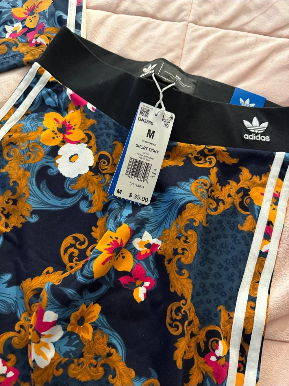 adidas Women Navy Floral & Gold Two-Piece BraL&ShortsM